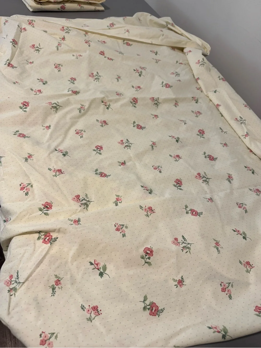 VTG JCPenney Pink Cream Polka Dot Floral Cotton Sheets Twin